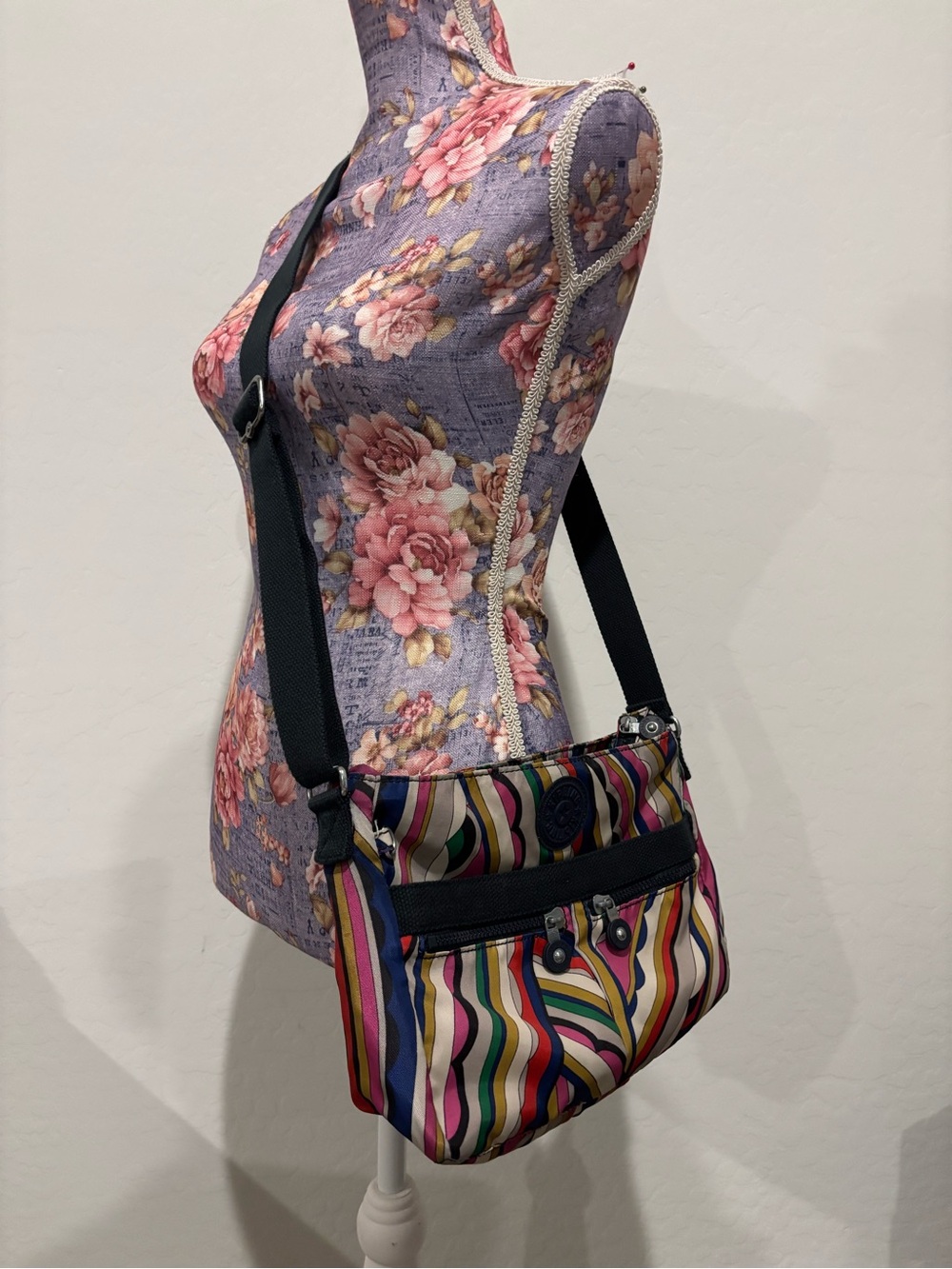 Kipling Angie Multicolor Mod Geometric Printed Nylon Crossbody Bag